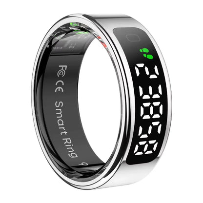 Smart Ring Silver LED Display Fitness Tracker Front View/ Side