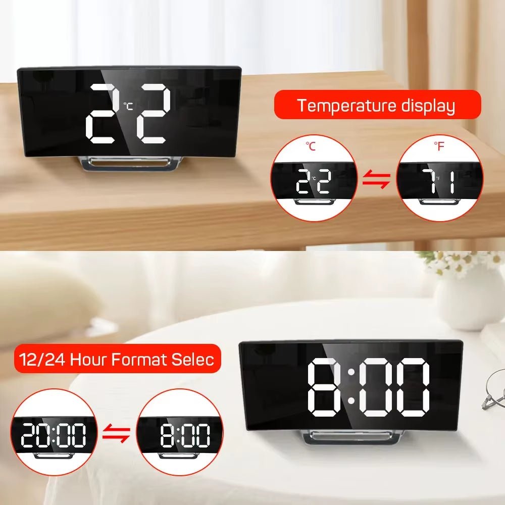 LED Alarm Clock Red Display Bedside Bedroom Modern Design