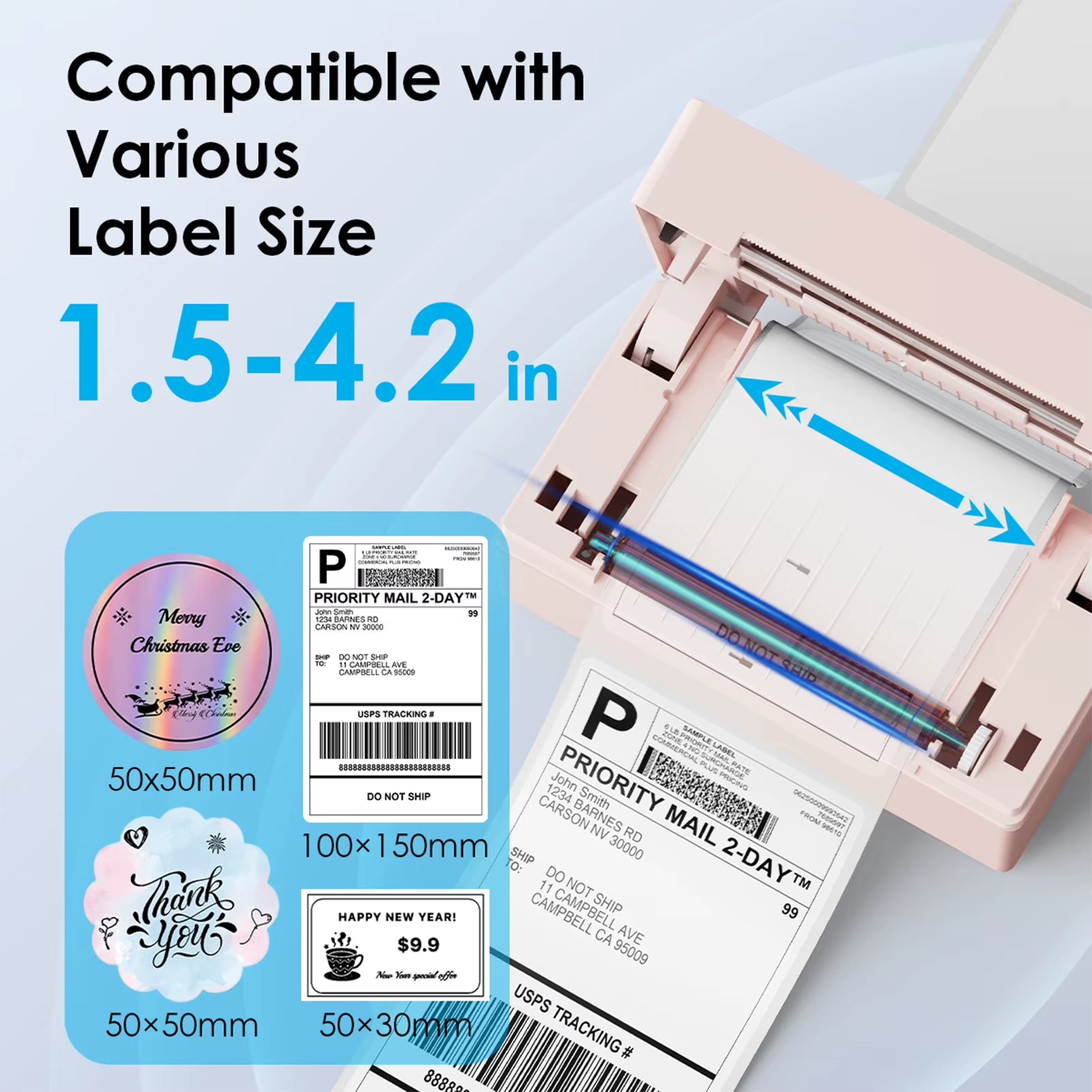 Thermal Label Printer Compatible Label Sizes 1.5 to 4.2 Inches