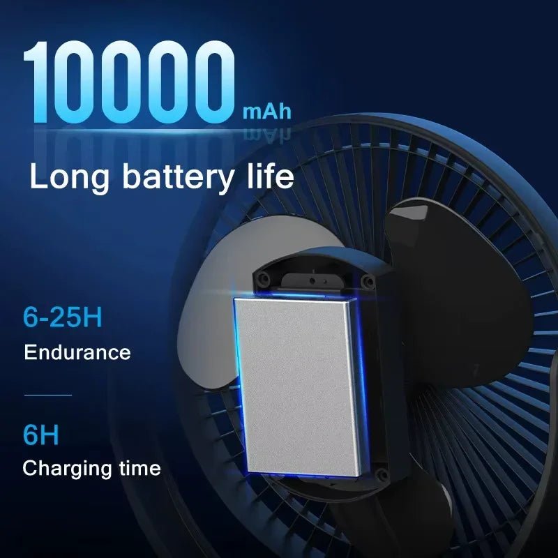Clip On Fan 10000mAh Long Battery Life USB Charging