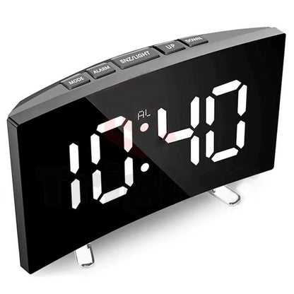 Curved LED Alarm Clock Black Mirror Finish Large Display