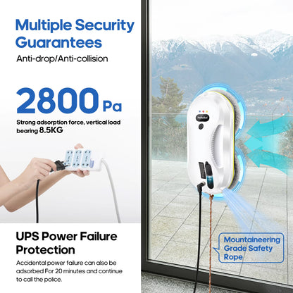 Window Cleaner Robot 2800Pa Suction Multiple Security Drop Protection
