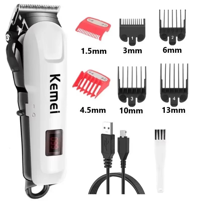 White Hair Clipper 1.5mm 4.5mm Guard Combs and USB Cable