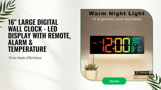 16" Large Digital Wall Clock - LED Display with Remote, Alarm &amp; Temperature by@Outfy