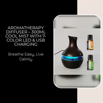 Aromatherapy Diffuser &ndash; 300ml Cool Mist with 7-Color LED &amp; USB Charging by@Outfy