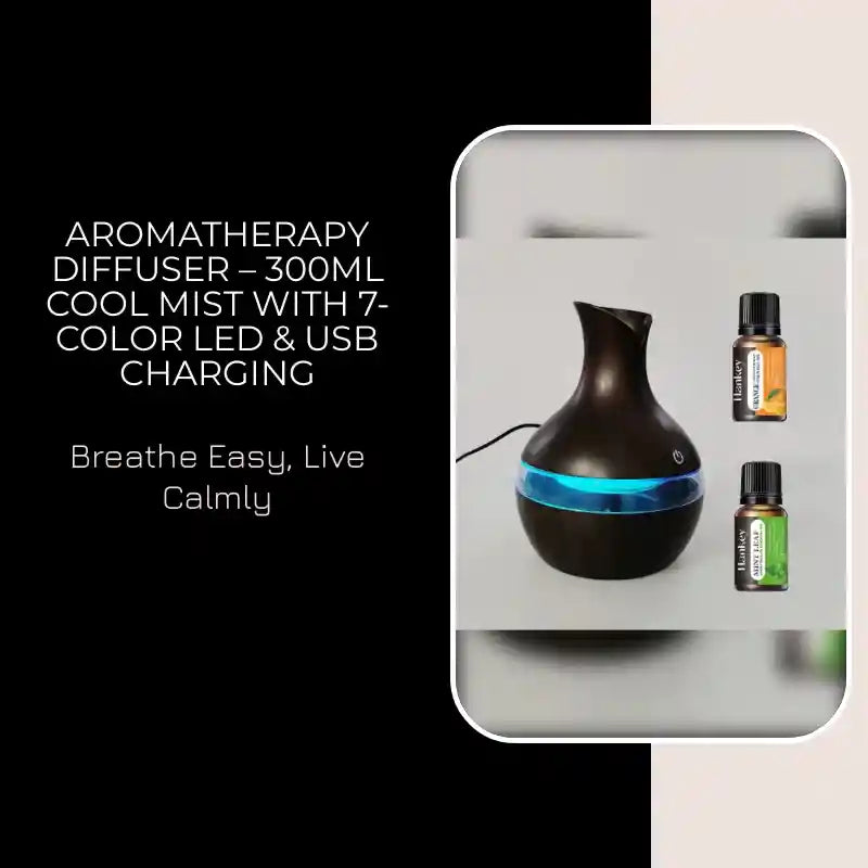 Aromatherapy Diffuser &ndash; 300ml Cool Mist with 7-Color LED & USB Charging by@Outfy