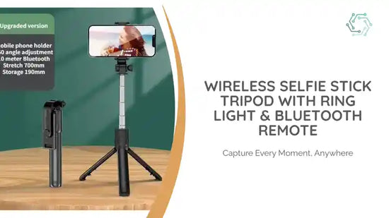 Wireless Selfie Stick Tripod with Ring Light &amp; Bluetooth Remote by@Outfy